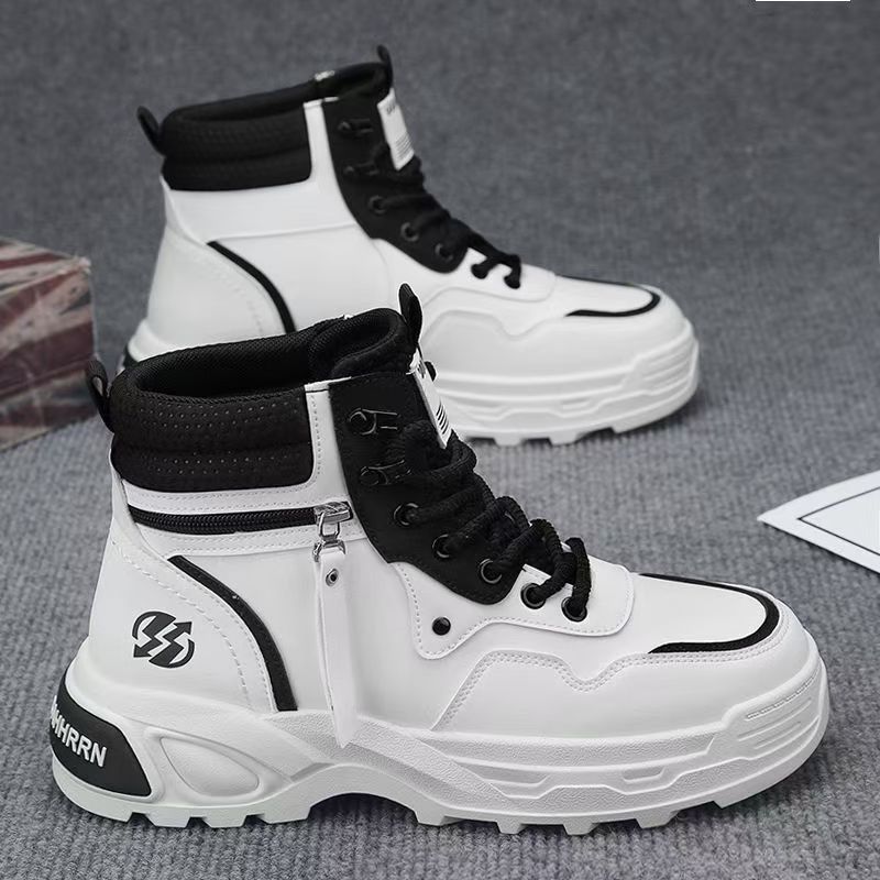 Zapatos de hombre de alto nivel de invierno de montaña casuales antideslizantes zapatos de herramientas de cuero impermeable con una sola gruesa aumentada botas Martin blancas
