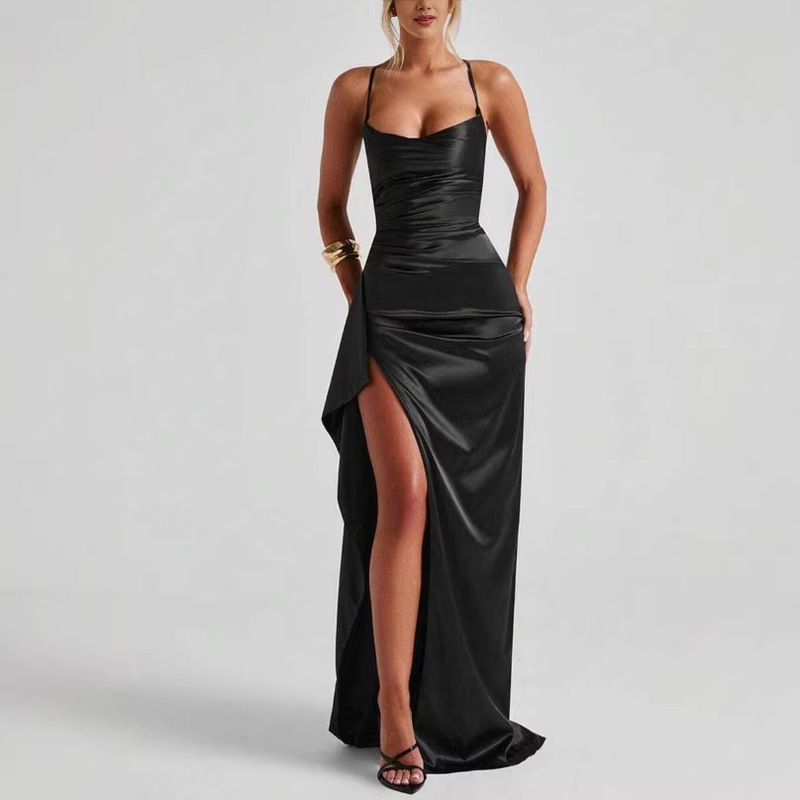 2026 European and American Summer New Elegant and Fashionable Solid Color Long Dress with Shoulder Straps and Slit for Women 2026 European and American Summer New Elegant and Fashionable Solid Color Long Dress with Shoulder Straps and Slit for Women