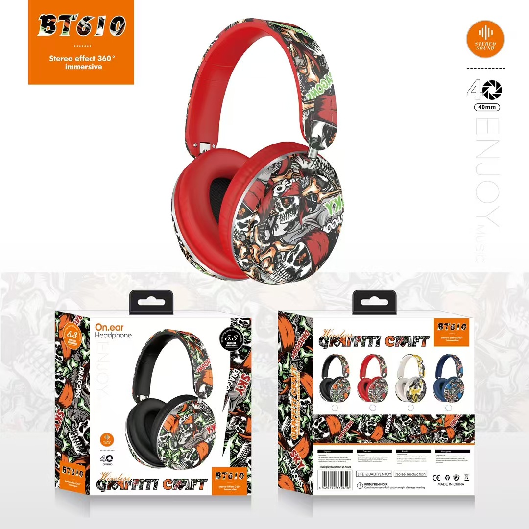 Nuevo modelo de explosión transfronteriza BT610 auriculares Bluetooth auriculares inalámbricos National Tide graffiti estéreo fábrica al por mayor