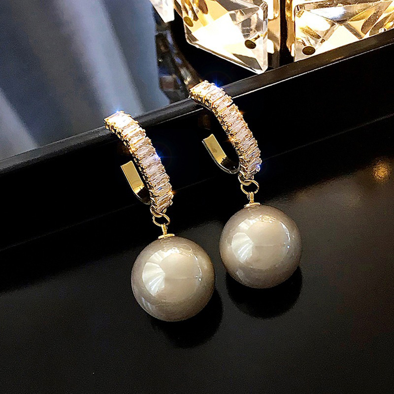 Women's Gender Plating, Inlay Design 1 Pair Elegant Geometric Plating Inlay Imitation Pearl Copper Zircon Gold Plated Drop Earrings