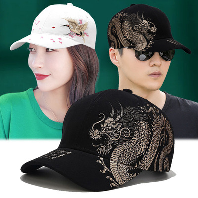 Chinese wind dragon pattern cranes embroidery baseball cap men outdoor leisure cap female fashion bask sun hat