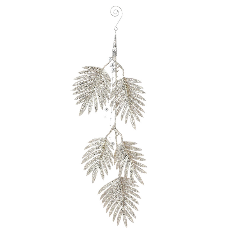 Hoja de helecho transfronterizo hojas de plástico flores de oro hojas de flores de Navidad polvo de oro polvo pegajoso enchufe de árbol de Navidad decoración de diseño de vacaciones