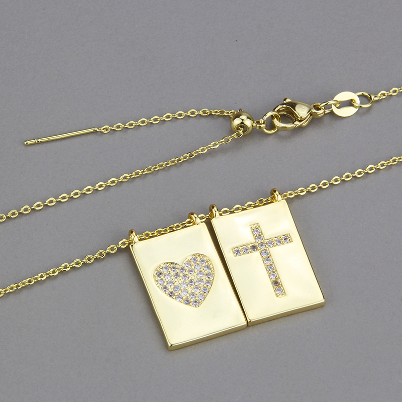 Square White Zirconium Heart-shaped Cross Necklace display picture 4