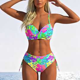 2026跨境泳衣亚马逊TEMU欧美外贸分体系带绑绳花卉比基尼bikini