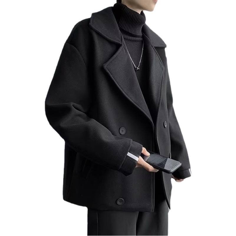 Abrigo de lana de los hombres corto otoño e invierno abrigo de lana marca de moda más tamaño cazadora casual moda coreana moda de los hombres