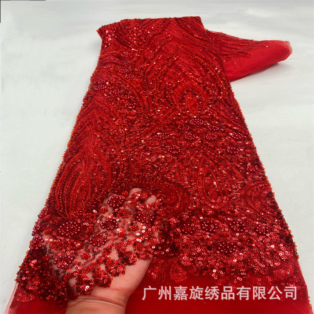Nuevo estilo francés bordado tubo de perlas pesadas 3 + 5 cristal de cristal de arroz perlas hermoso vestido de boda vestido de noche cheongsam tela