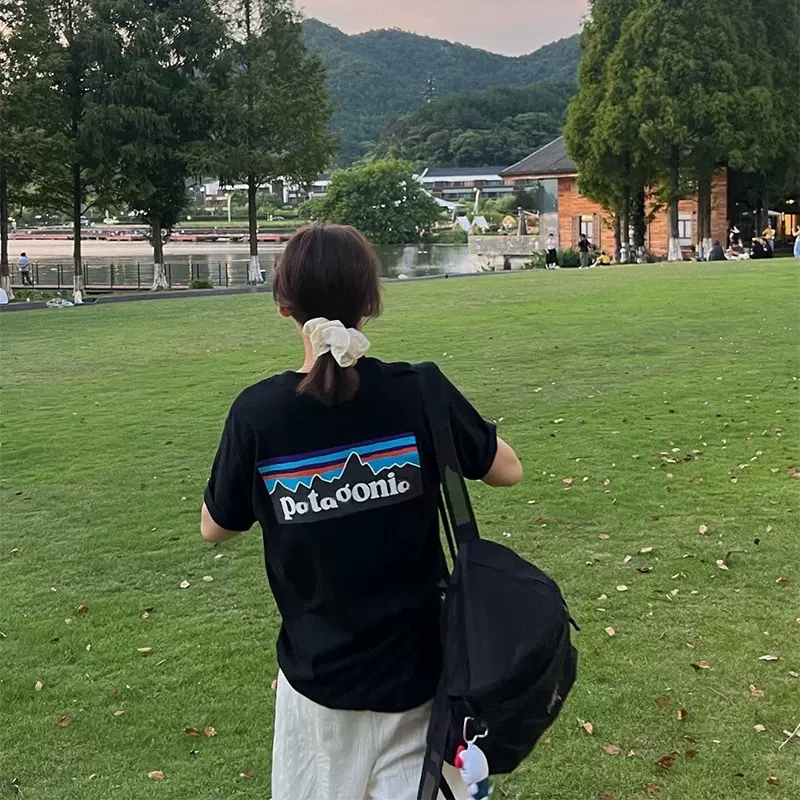 美式小众新款pata复古字母印花短袖T恤女宽松休闲百搭男女上衣