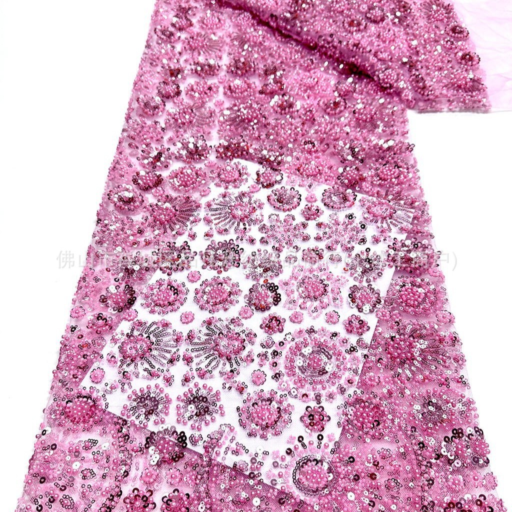 Redondo sol sequin clavado tela de malla de perlas vestido de boda de estilo nacional vestido de tela de banquete en stock