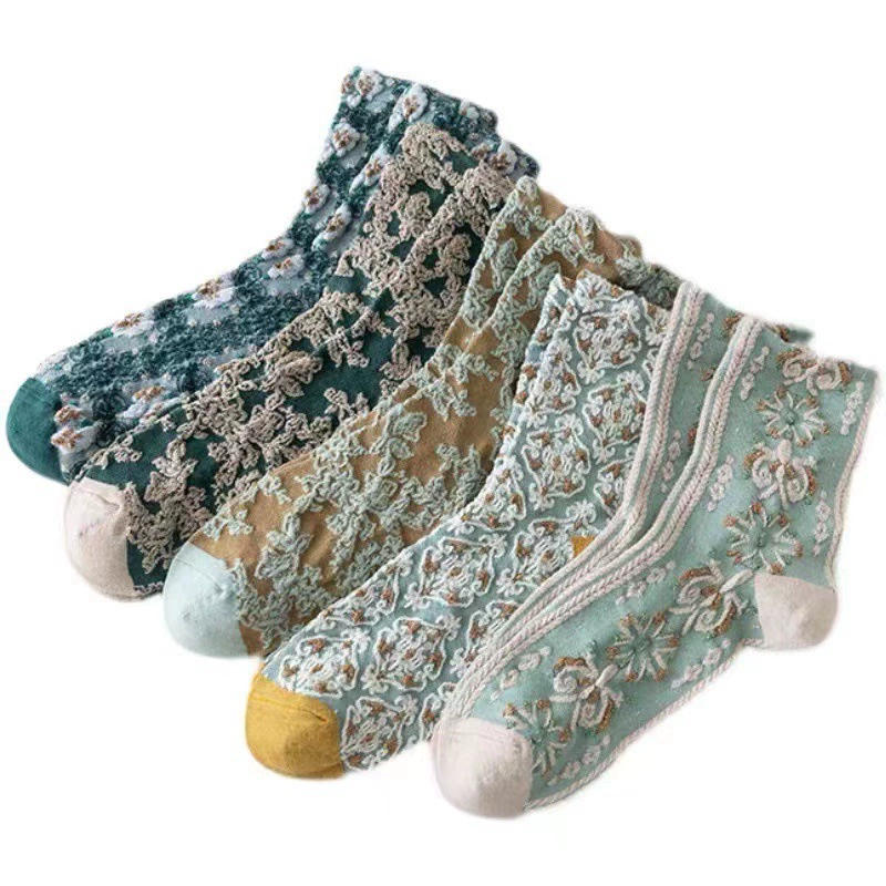 Прилив, зеленая весна темная ретро-носки до колена, широкая палитра цветов, средней длины, прочесанный хлопок, интернет-знаменитость