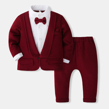 婴儿服秋季新款小西装套装2024春装男童长袖周岁礼服两件套童装