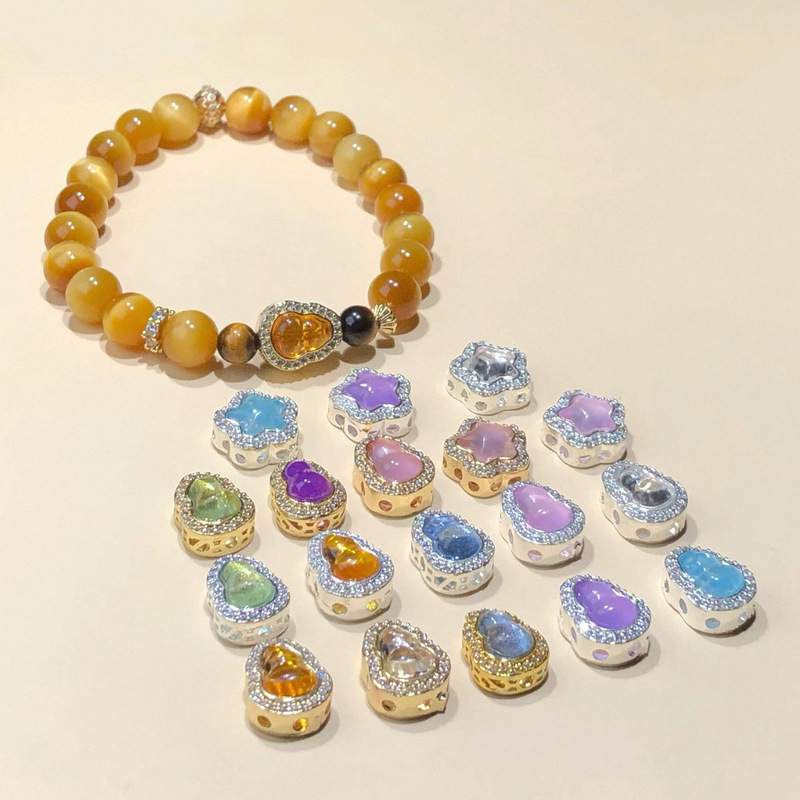 14k高保色水晶diy配件国古风五角星葫芦隔珠饰品手作串珠材料|undefined
