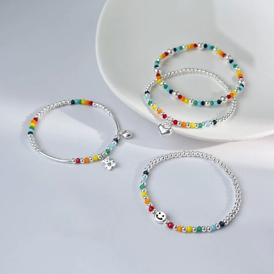 Rainbow Beaded Smiley Face Bracelet for Girls Ins Niche High-End Design Bestie Bracelet Summer Accessible Luxury Exquisite Colorful Rainbow Beaded Smiley Face Bracelet for Girls Ins Niche High-End Design Bestie Bracelet Summer Accessible Luxury Exquisite Colorful
