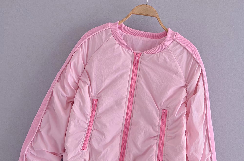 pink bomber bread jacket with zipper nihaostyles wholesale clothing NSAM82962