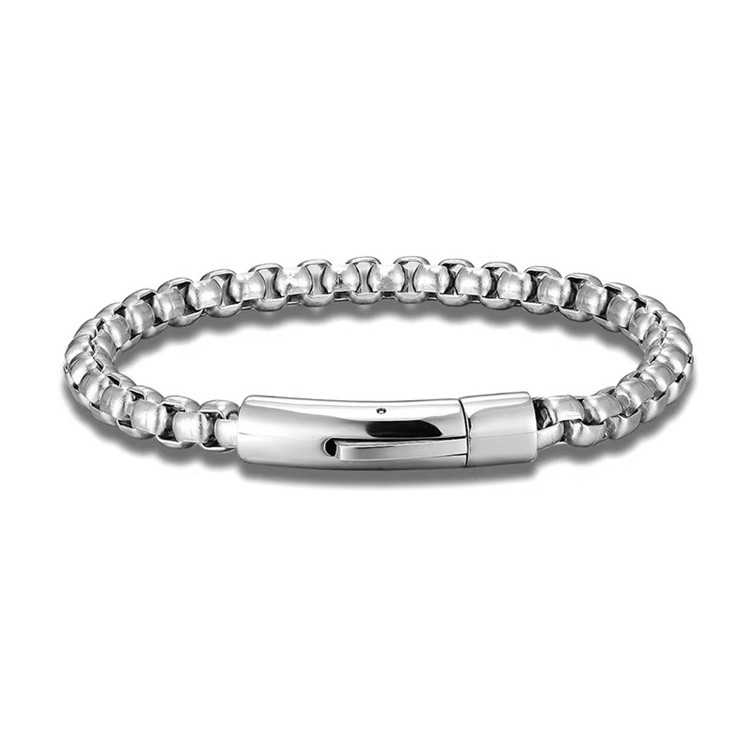 European and American Hot Selling Men's Aggressive Titanium Steel Square Pearl Bracelet Retro Bracelet Stainless Steel Box Bracelet Black