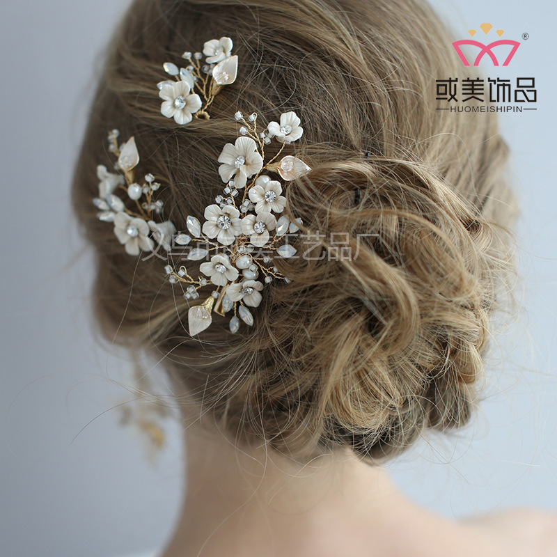C176或いは美の花嫁のアクセサリの卸売りのヘアピンのイヤリングのヘアピンのセットの手作りの陶磁器のアクセサリーの欧米の頭飾りの新商品