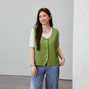 [Lazy wind loose solid color stacked cardigan vest] delicate show plus size women's fat mm2025 summer new