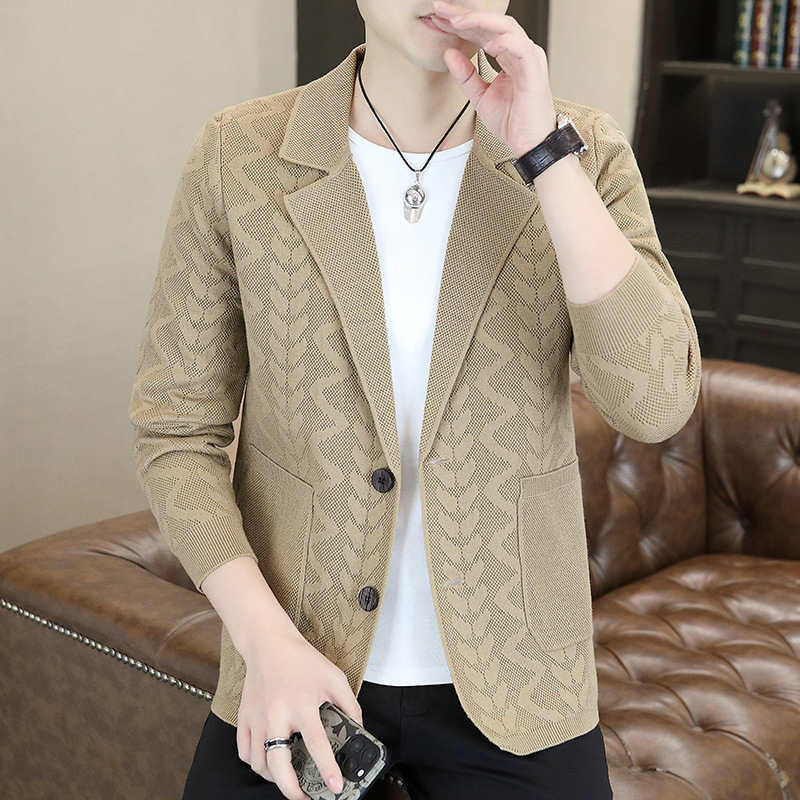 New Men's Knitted Suit Knitwear Sweater Cardigan Spring and Autumn Lapel Jacket Fashionable High-End Casual