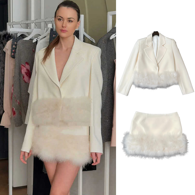 Blum @ rin Buyer's Shop 2024 Fall/Winter New Niche Design Plush Stitching Suit Jacket Overskirt suit