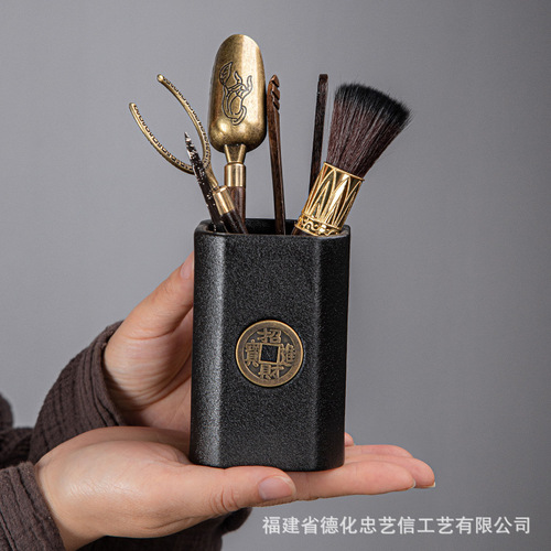 [Manufacturer] Ebony Solid Wood Tea Ceremony Six Gentlemen Set 6 Gentlemen Set Tea Making Tools Tea Clip, Needle and Spoon