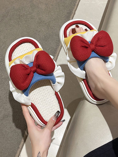 Slippers for women to wear on the run, princess shoes, single slippers, spring and autumn thin silent dormitory non-slip linen slippers for all seasons