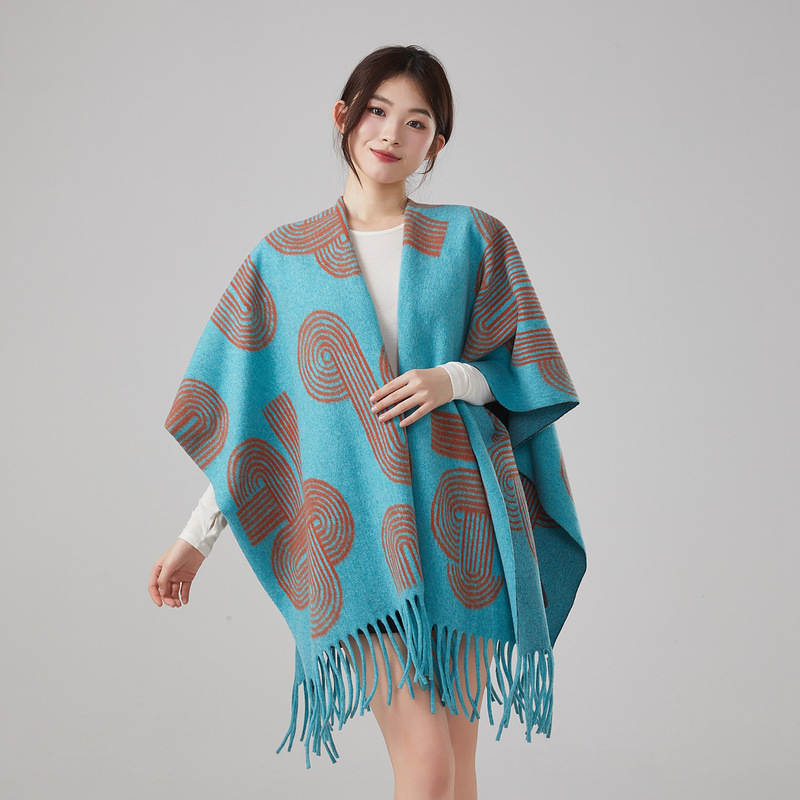 Autumn and Winter Ethnic Style Warm Shawl, Grassland Qinghai Xizang Travel Cape, Imitation Cashmere Double-Sided Outer Scarf for Women Autumn and Winter Ethnic Style Warm Shawl, Grassland Qinghai Xizang Travel Cape, Imitation Cashmere Double-Sided Outer Scarf for Women