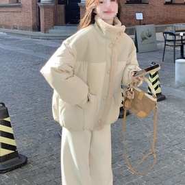 羊羔毛拼接棉服女短款冬季新款小个子超好看外套冬季外套女