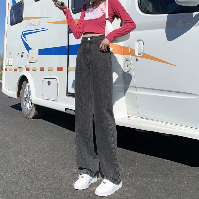 Autumn and Winter Loose, Slim and Tall Versatile High-Waisted Straight Jeans Retro Small Floor-Length Wide-Leg Trousers for Women Autumn and Winter Loose, Slim and Tall Versatile High-Waisted Straight Jeans Retro Small Floor-Length Wide-Leg Trousers for Women