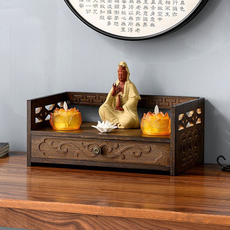 Buddha Statue Altar Base, God of Wealth Display Stand, Buddhist Niche Shrine Cabinet, Home Buddha Altar Pedestal, Elevated Offering Table
