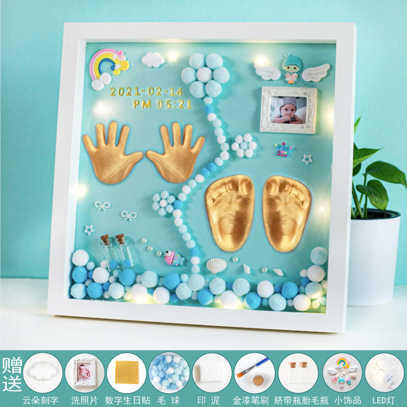 Solid wood 14inch blue gold paint + small jewelry warm lamp f☆