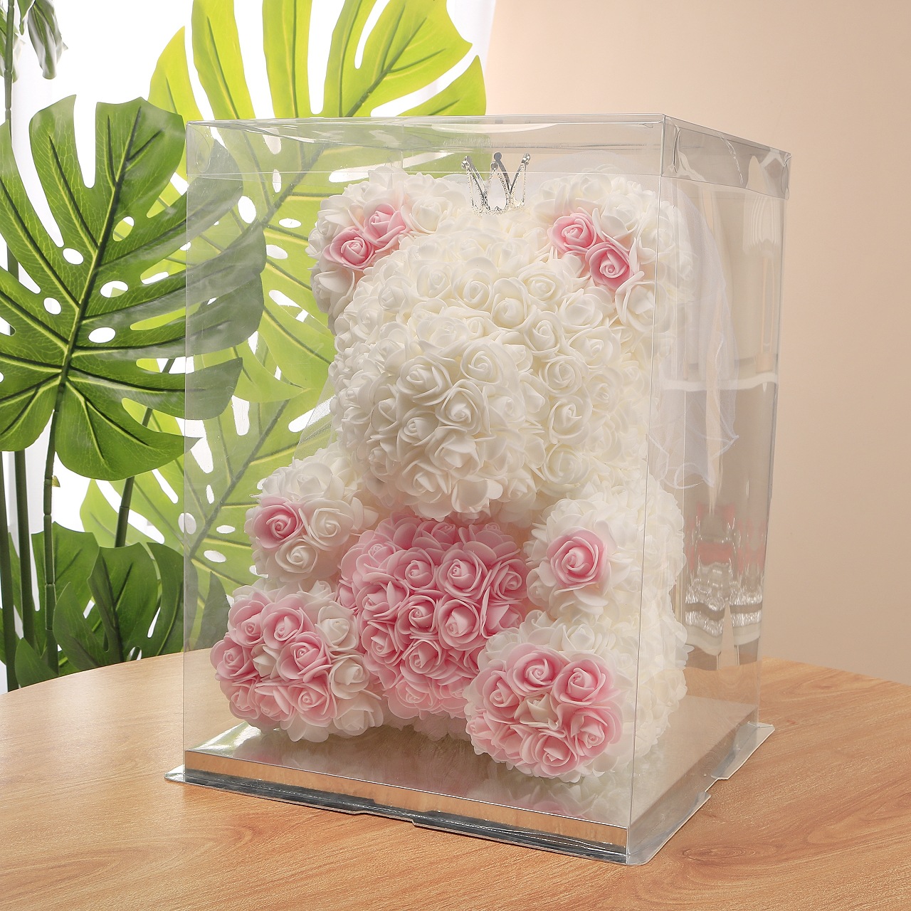 Flor preservada oso rosa 520 regalo del Día de San Valentín tienda de flores supermercado PE espuma flor abrazo oso rosa