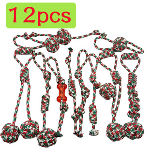 Amazon Christmas Pet Cotton Rope Toy Tooth Cleaning Dog Molar Toy Bite Resistant Rope Knot Dog Toy suit in stock