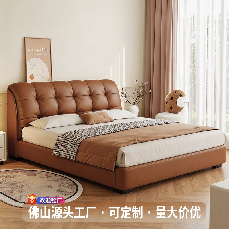 First-Layer Cowhide Cloud Soft Bed 1.8m Double Silent Storage Bed Cream Light Luxury Master Bedroom High Box Wedding Bed First-Layer Cowhide Cloud Soft Bed 1.8m Double Silent Storage Bed Cream Light Luxury Master Bedroom High Box Wedding Bed