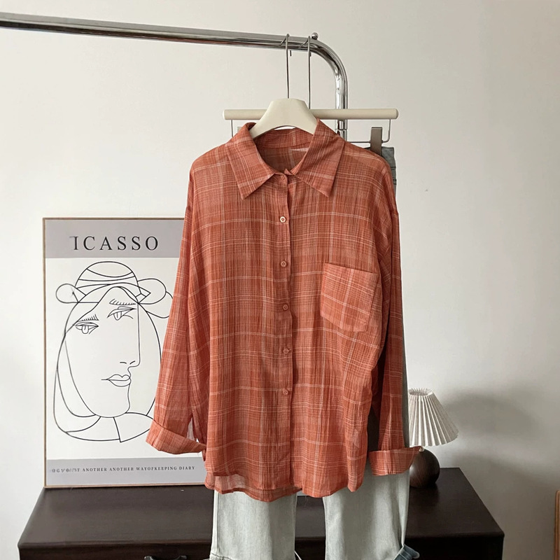 Hong Kong Style Polo Collar Plaid Shirt Vest 2026 Summer New Women's Korean Style Relaxed Sun Protection Suit 7450 Hong Kong Style Polo Collar Plaid Shirt Vest 2026 Summer New Women's Korean Style Relaxed Sun Protection Suit 7450