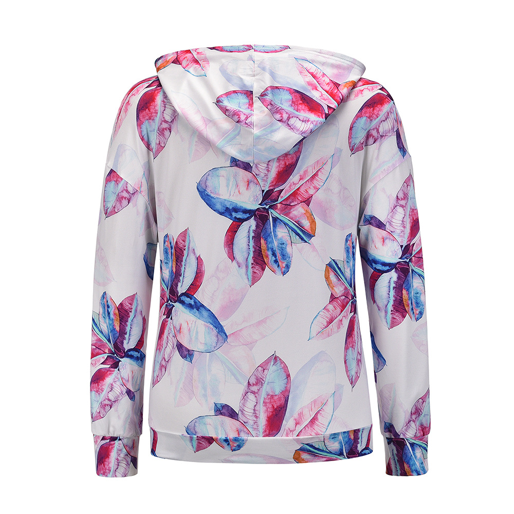 New Autumn And Winter Women Floral Print Hoodie Sweatshirt