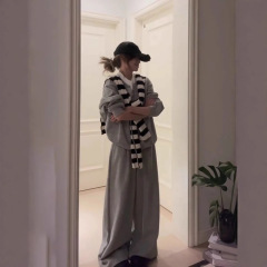 秋季套装2025新款女韩系出游氛围感穿搭假两件卫衣休闲裤子两件套