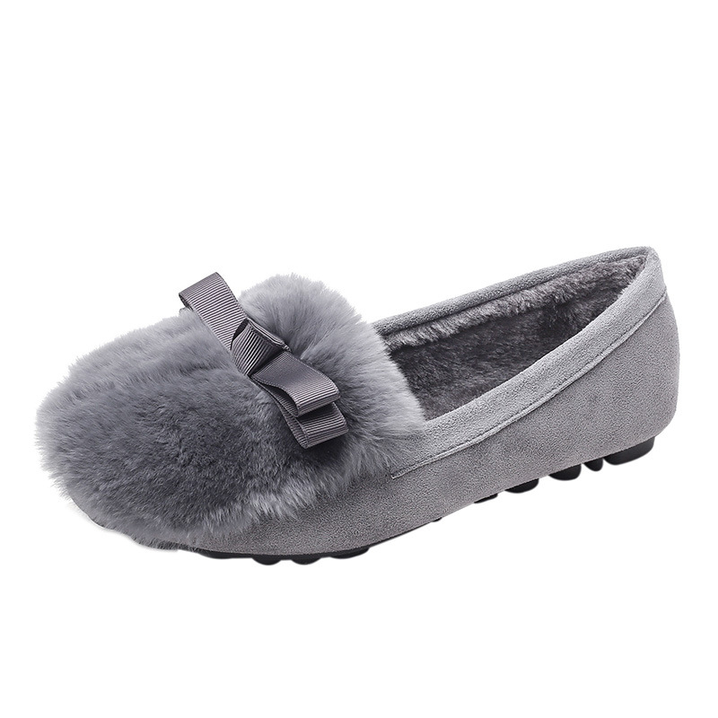 Otoño e Invierno estilo coreano terciopelo algodón desgaste exterior arco Rex zapatos de piel de conejo TOS mujeres planas más tamaño zapatos de mujer 41-43 image 7