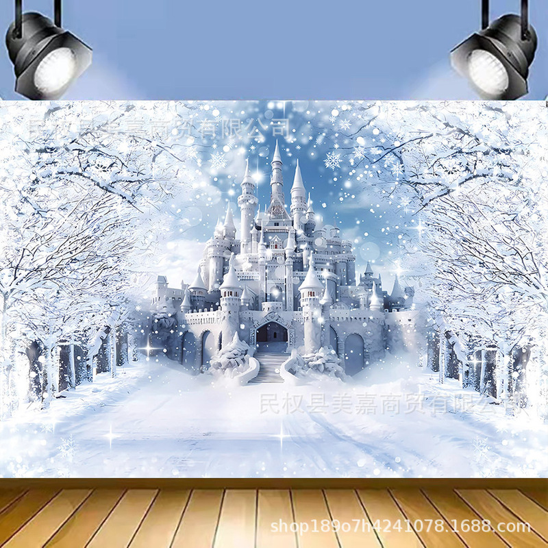 Amazon Winter Ice and Snow Castle Photography Background Cloth Birthday Christmas Party Photo Banner Decorative Hanging Cloth