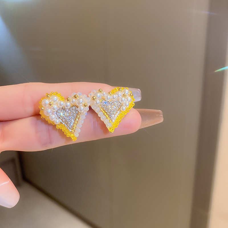 Cute Heart Shape Copper Plating Rhinestones Earrings 1 Pair