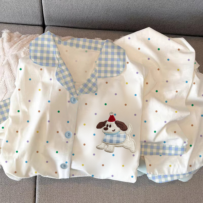 Cross-Border Internet Celebrity Cute Polka Dot Puppy Pajamas Women's Long-Sleeved Trousers High-End Fashion Design Home Wear Wholesale