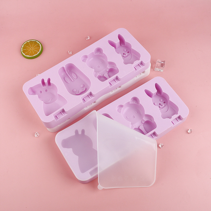Conejo de dibujos animados para niños Popsicle helado molde de helado hecho en casa hogar silicona de grado alimenticio viejo herramienta de molienda de paletas