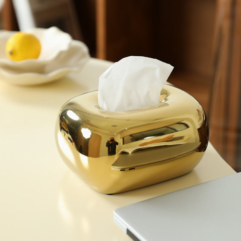 Caja de pañuelos de cerámica dorada minimalista moderna, decoración artística creativa, caja de dibujo de plata para el hogar, decoración de sala de estar