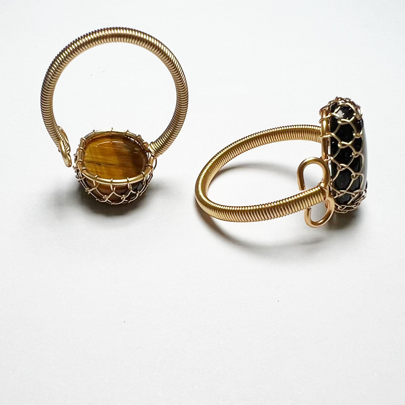 Retro Oval Blue San Tiger Eye Open Ring display picture 5