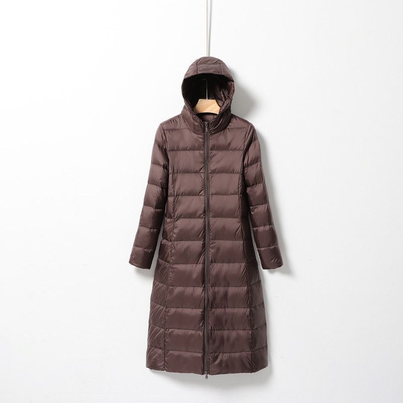 Transfronterizo otoño y invierno nuevo chaqueta de pluma ligera para mujeres largas rodillas alargadas con capuzas delgada chaqueta coreana
