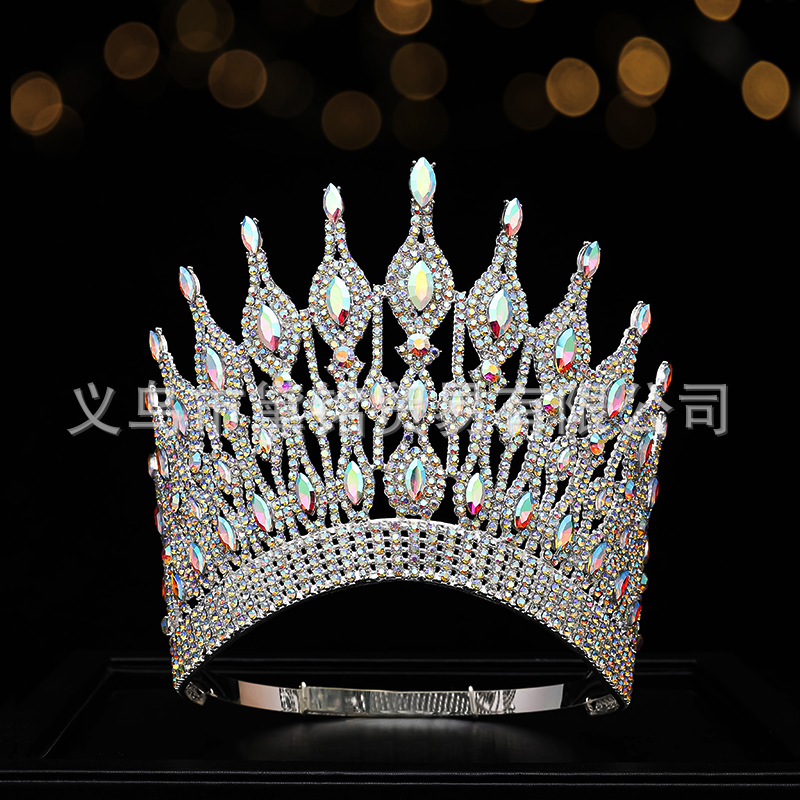 Corona de concurso de belleza europeo y americano - Para etapa de Miss América, tamaño ajustable, gran corona redonda, colorida