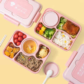 现代简约塑料饭盒学生分格餐盒大容量防漏密封加热上班族带碗饭盒