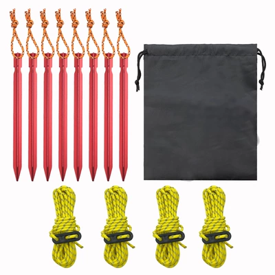Outdoor tent canopy ground nail camping tent rope set 4mm reflective rope with camping wind rope buckle storage bag