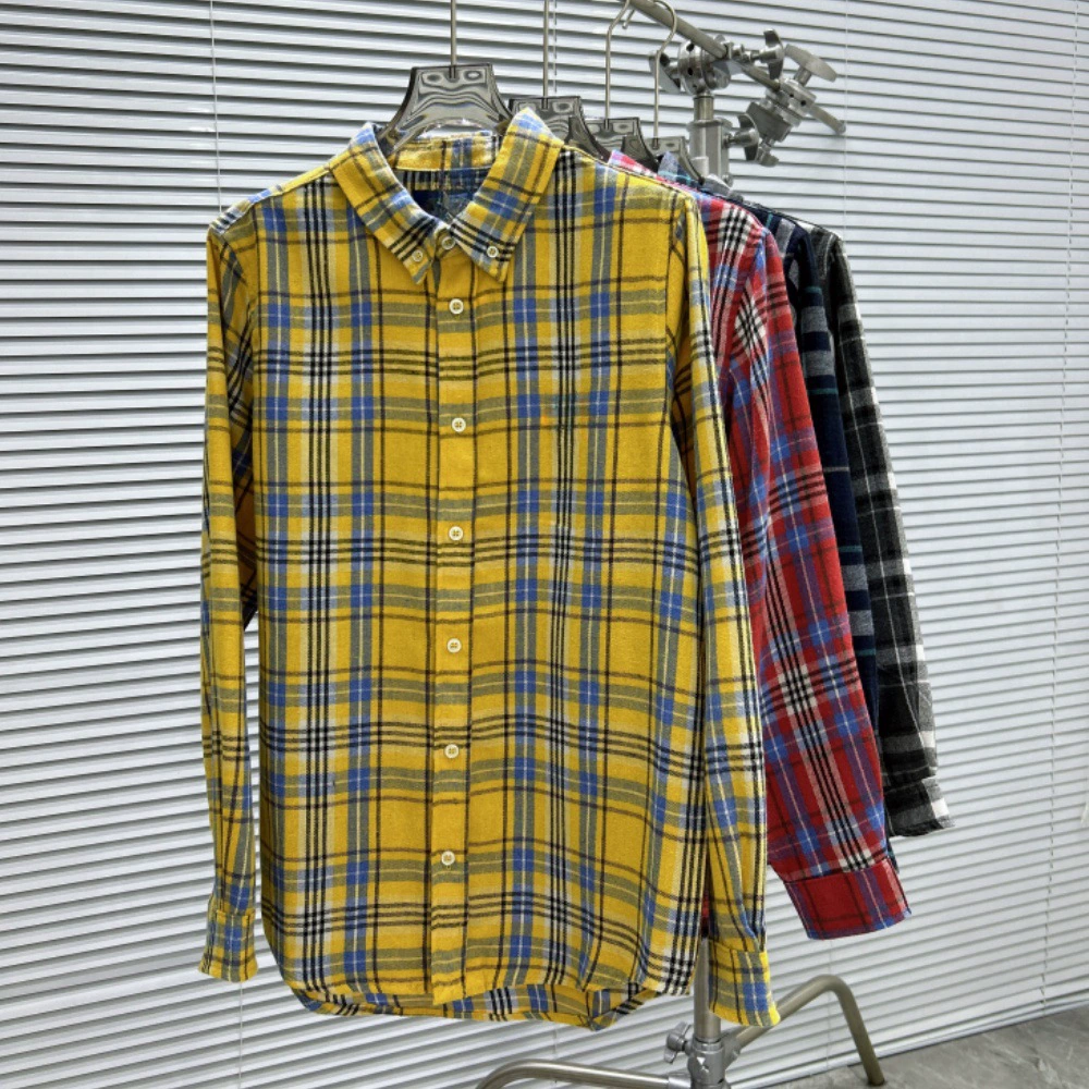 Желтая клетчатая рубашка для мужчин и женщин, рубашка с длинными рукавами в стиле ретро, модный повседневный дизайн в клетку, осенняя куртка для пар