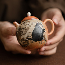 手工绘银肥猫小茶壶功夫茶具泡茶壶复古志野烧喝茶壶陶瓷单壶高档