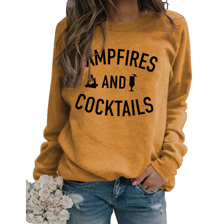 Amazon deseo Otoño e Invierno ropa de las nuevas mujeres fogatas y cócteles carta impreso suéter