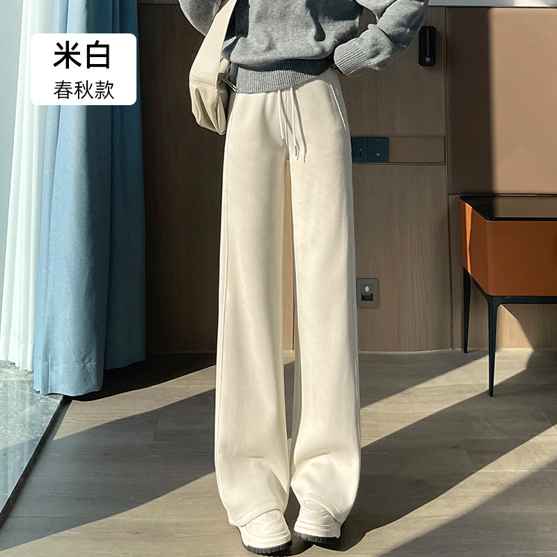 ルルと同じスタイルの女性用ワイドレッグパンツ、秋冬プラスベルベット、ゆったりパープル、スリム、小柄な人向けストレートレッグフロアレングスパンツ、春と秋|undefined